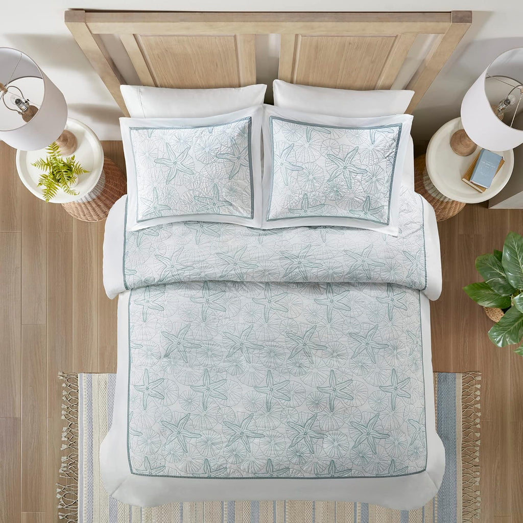 Harbor House 100% Cotton Duvet Cover, Embroidered Coastal Seashells, Starfish Duvet Cover Set – Light Weight Bed Comforter Covers, Maya Bay White Blue King/Cal King (106'x90') 3 Piece