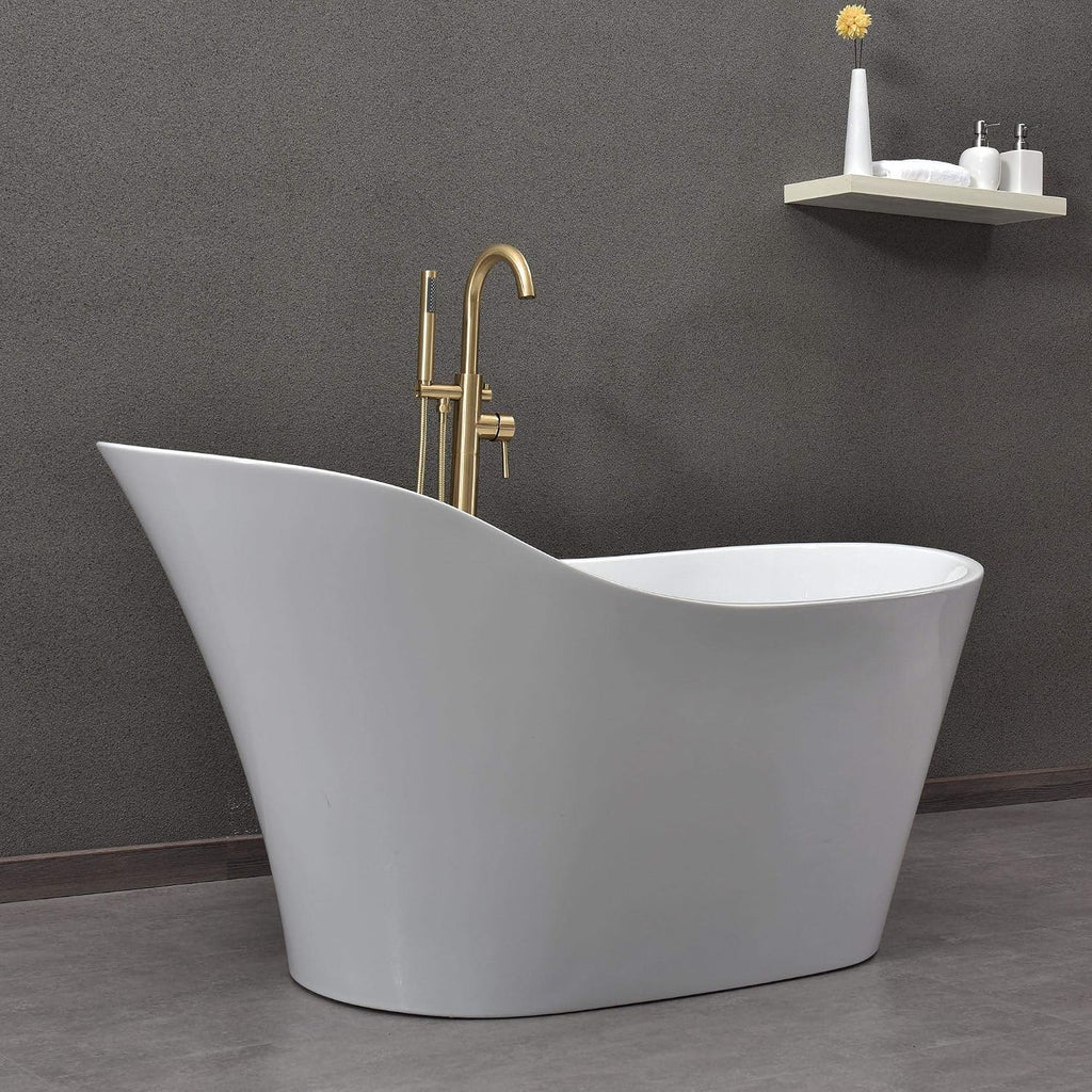 WOODBRIDGE 59' Acrylic Freestanding Bathtub Contemporary Soaking White Tub with Matte Black Overflow and Drain，B0029-MB-Drain&O
