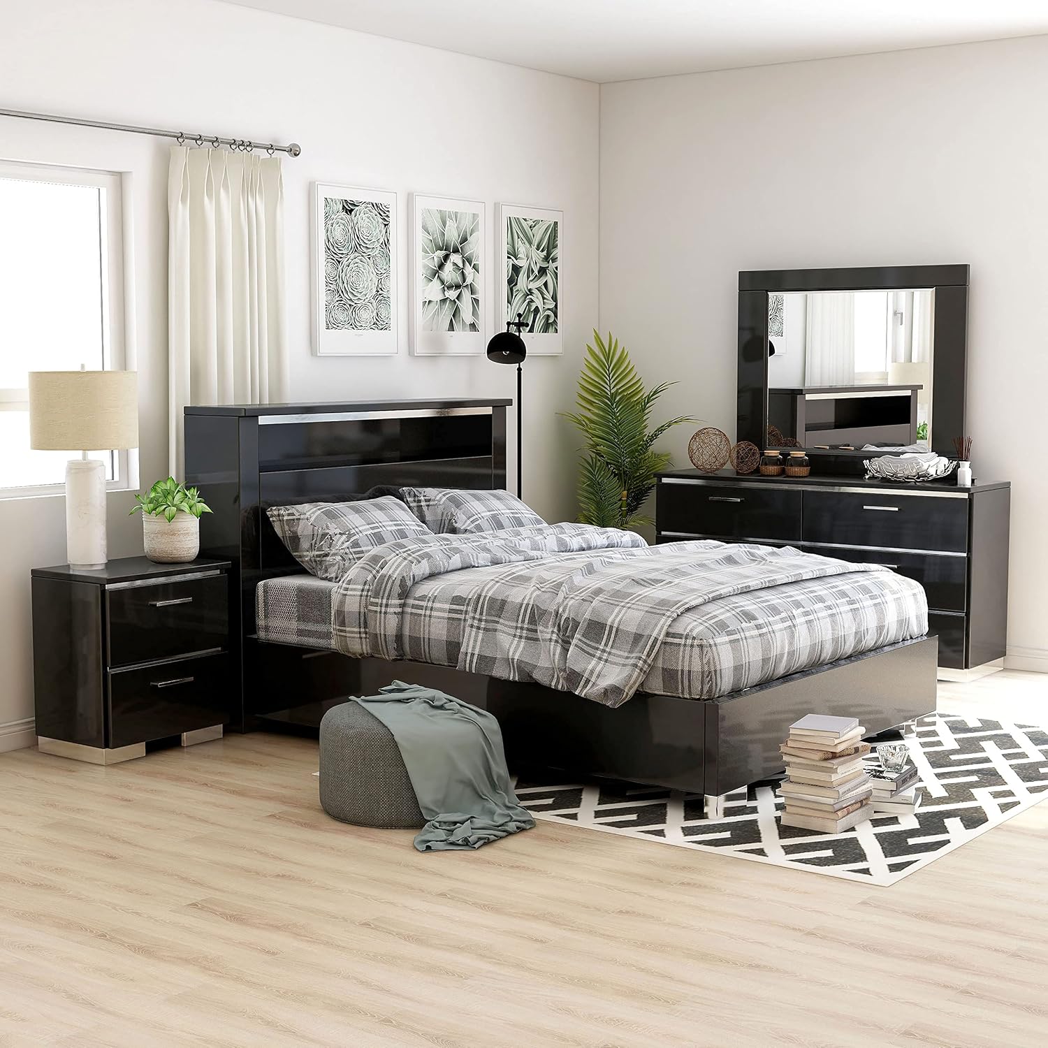 HOMES: Inside + Out Linsey Contemporary Wood 5-Piece King Bedroom Set, Box Spring Required, Black