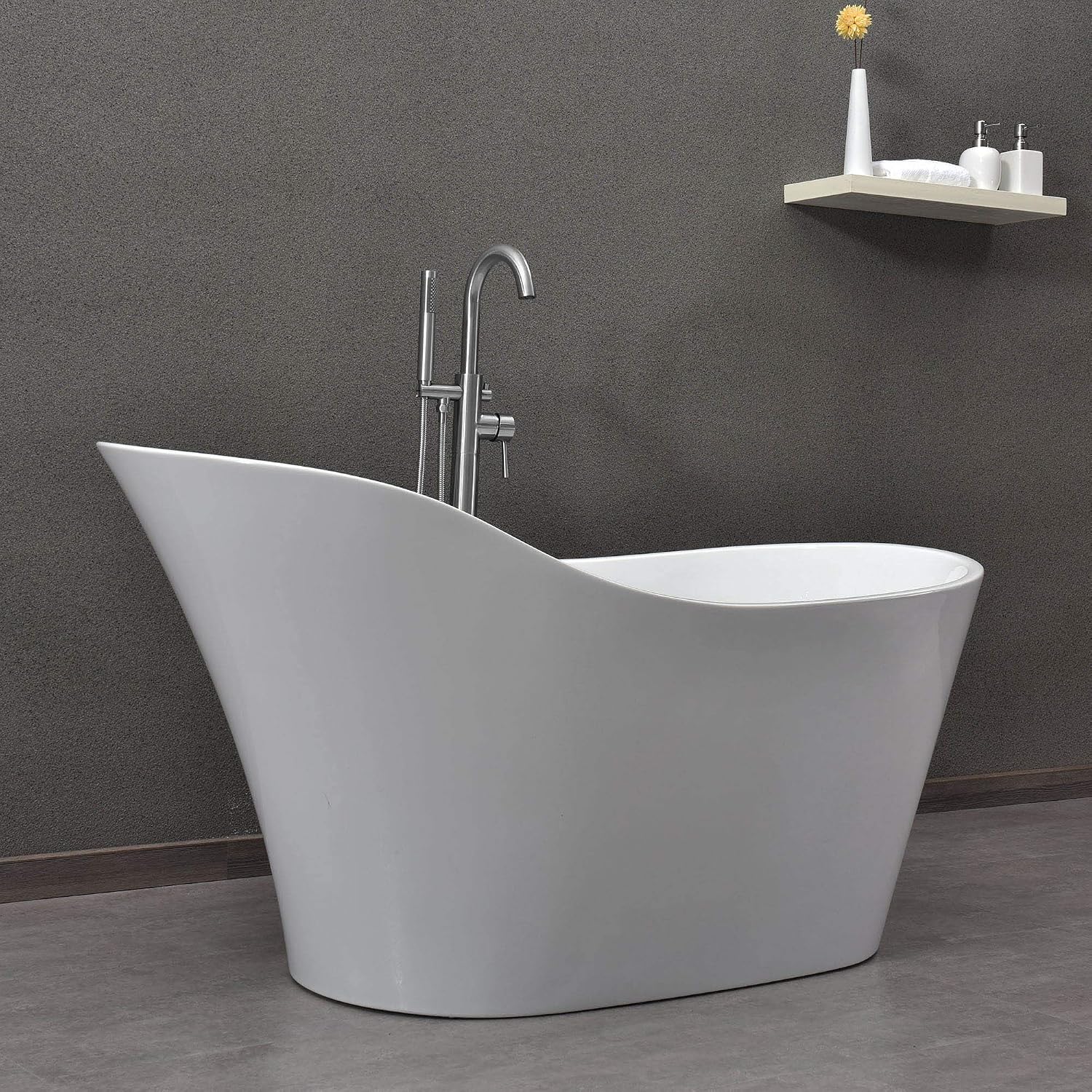 WOODBRIDGE 59' Acrylic Freestanding Bathtub Contemporary Soaking White Tub with Chrome Overflow and Drain，B0029-C-Drain&O
