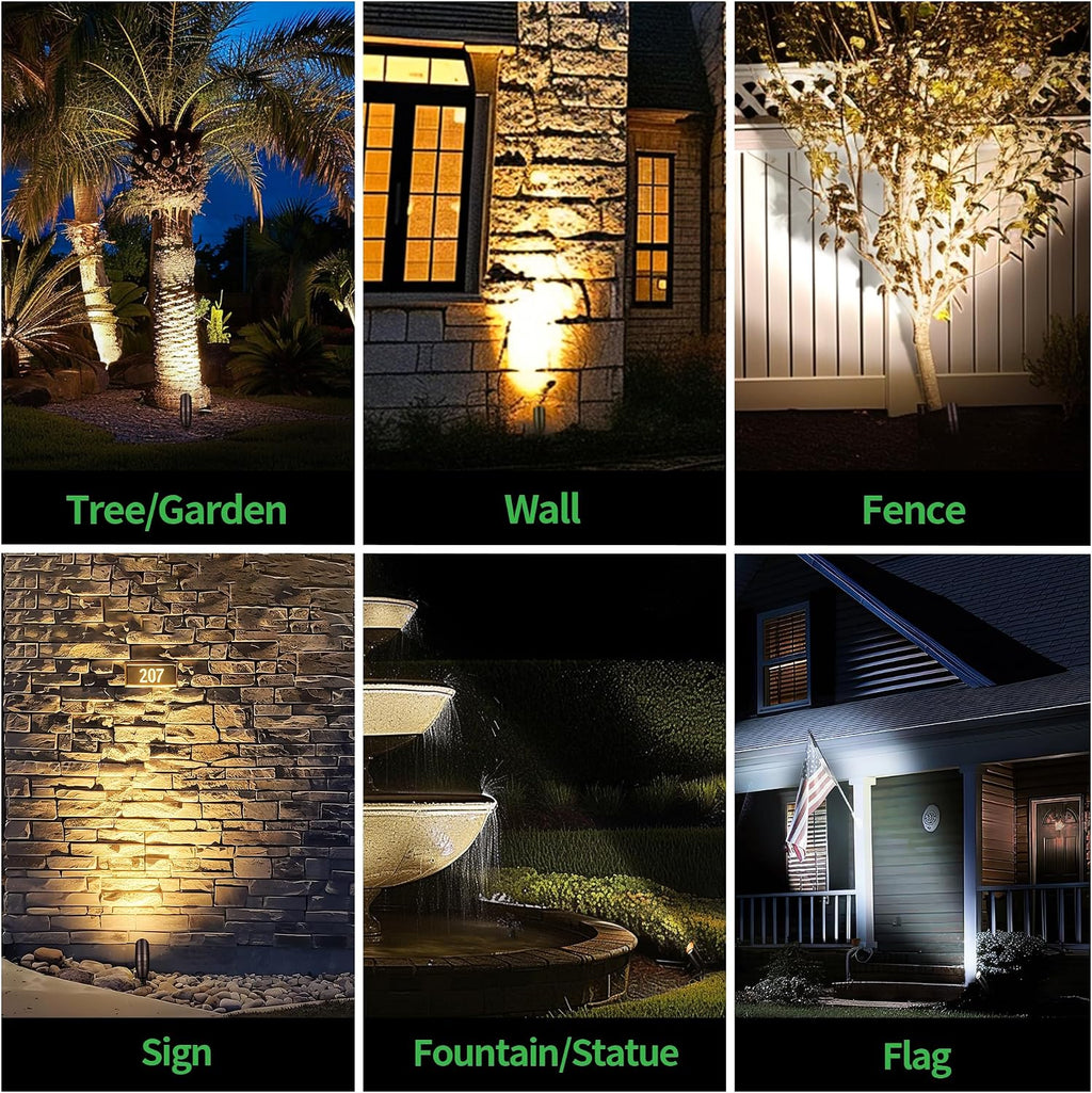 Landscape Light Kit, 6 Pack 3CCT Selectable Spot Light and 100W Low Voltage Transformer and 100FT Cable and 30 Wire Connectors, Aluminum ORB Waterproof LED Uplight for Garden Flag Wall