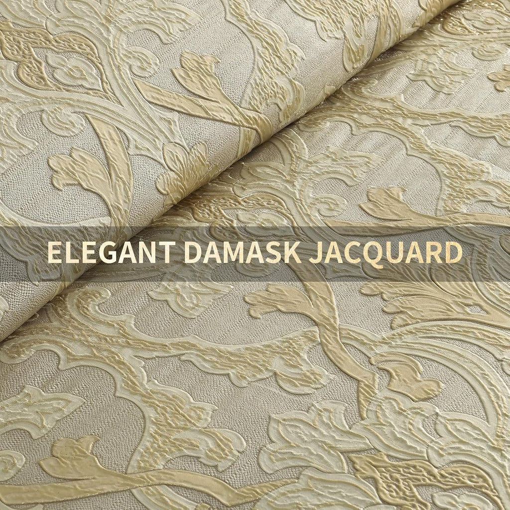 Bedduvit Luxury 7 Piece Bed in Bag, Vintage Damask Jacquard Thick California King Comforter Set, Luxurious Genuine Patchwork Cal King Bedding Set with Bed Skirt, Decor Pillows, Shams, Gold/Beige/Cream