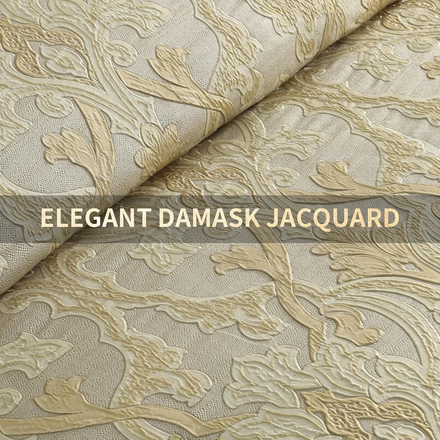 Bedduvit Luxury 7 Piece Bed in Bag, Vintage Damask Jacquard Thick California King Comforter Set, Luxurious Genuine Patchwork Cal King Bedding Set with Bed Skirt, Decor Pillows, Shams, Gold/Beige/Cream