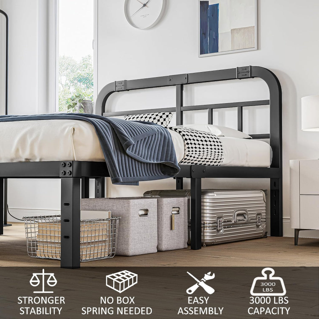 ZIYOO Twin Size Bed Frame with Headboard, 1000LBS Heavy Duty Platform Mattress Foundation/Box Spring Replacement - 18 Inch Height Metal Bed Frame