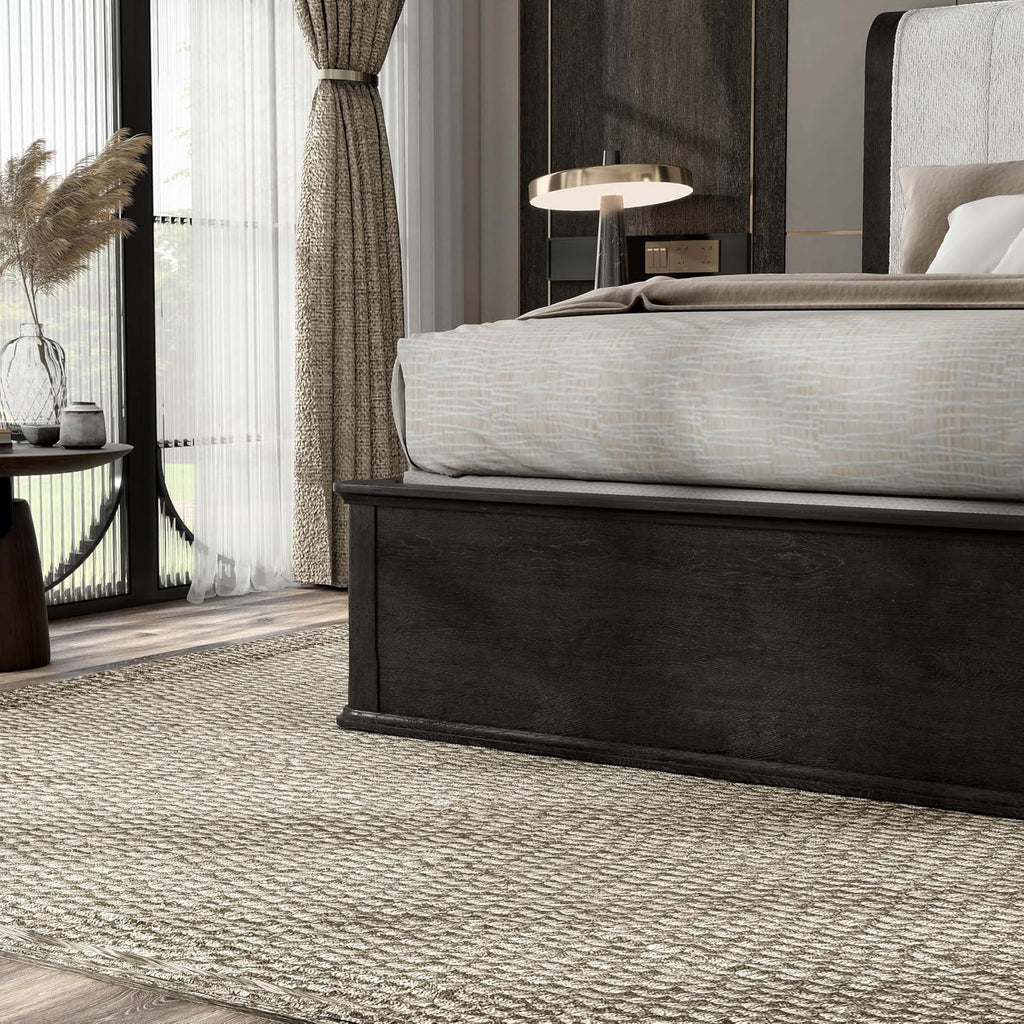 Furniture of America Teada Modern Solid Wood 5-Piece Bedroom Set with Padded Curved Headboard, Oval Nightstand, Felt-Lined Top and UV-Stained Lower Drawers, Box Spring Needed, King, Black