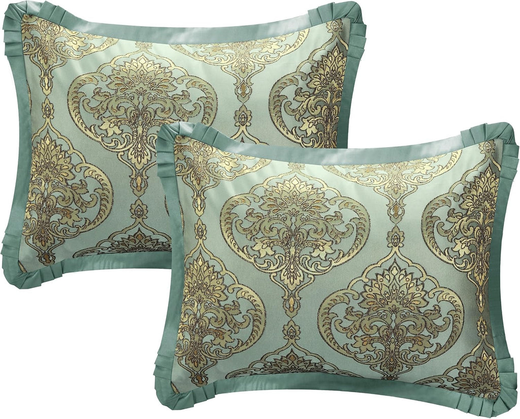 Chic Home CS4630-AN 9 Piece Como Decorator Upholstery Quality Jacquard Motif Fabric Bedroom Comforter Set & Pillows Ensemble, King, Blue