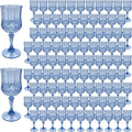 Plastic Wine Glasses, Plastic Goblets Vintage Style Cordial Unbreakable Drinking Glasses, Reusable Drinkware for Wedding Reception, Grand Event Party Supplies (100, Blue)