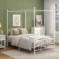 Metal Canopy Bed Frame Four-Poster Bed with Headboard & Footboard Mattress Foundation Sturdy Slatted Structure No Box Spring Needed Easy Assembly,Full White