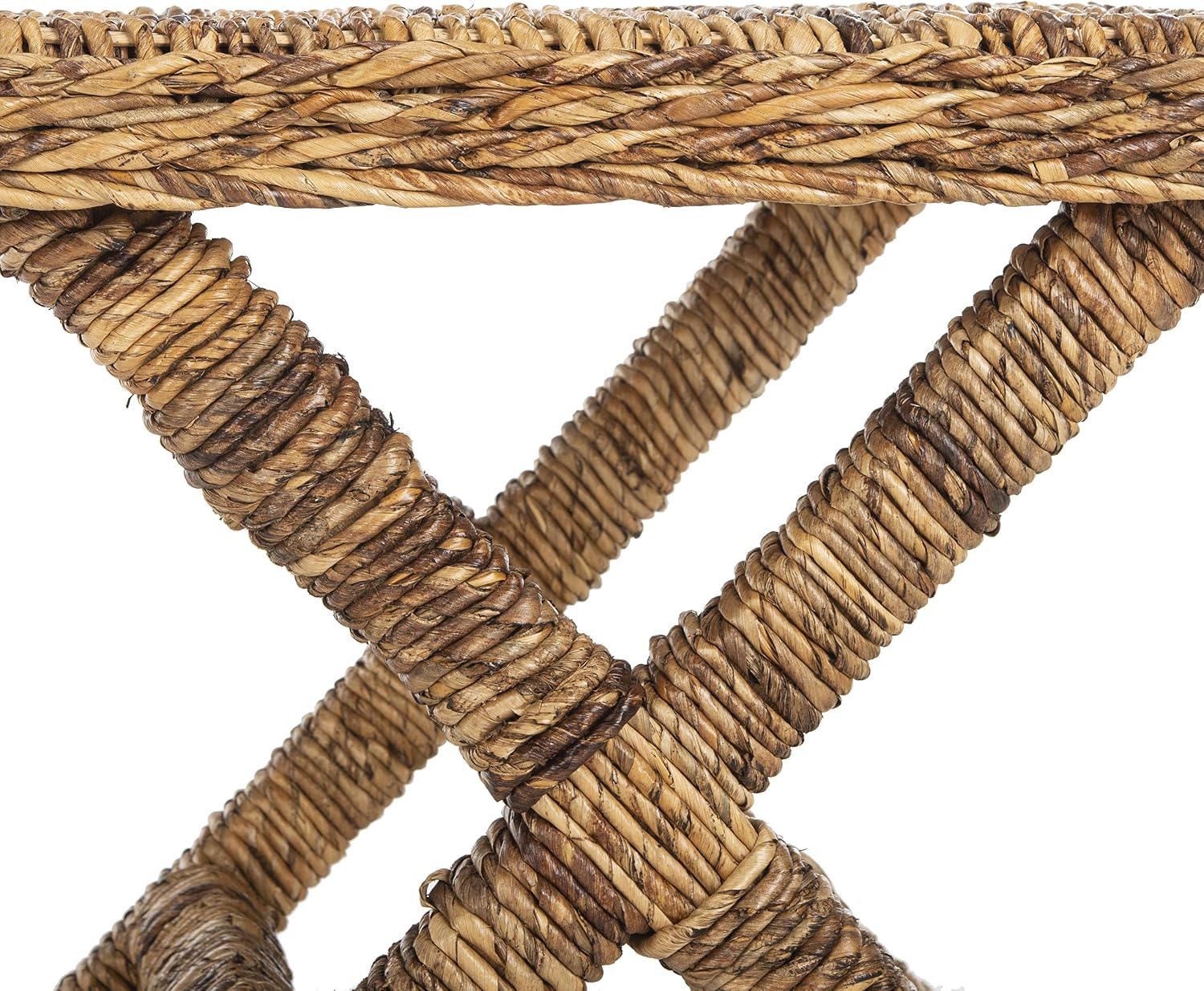 SAFAVIEH Furniture - Manor Natural Woven Rattan X Leg Bench Ottoman, Transitional Boho Accent Stool Seating, Fully Assembled, 22'W x 22'D x 19.5'H (FOX6529A)