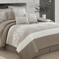 LANCO MODERN LIFESTYLE Taupe Comforter Set, Queen, Damask Jacquard with Matching Solid Piece Work, 7 Piece Soft Bedding Set for All Season, Bed Skirt, Pillow Shams and Decorative Pillows