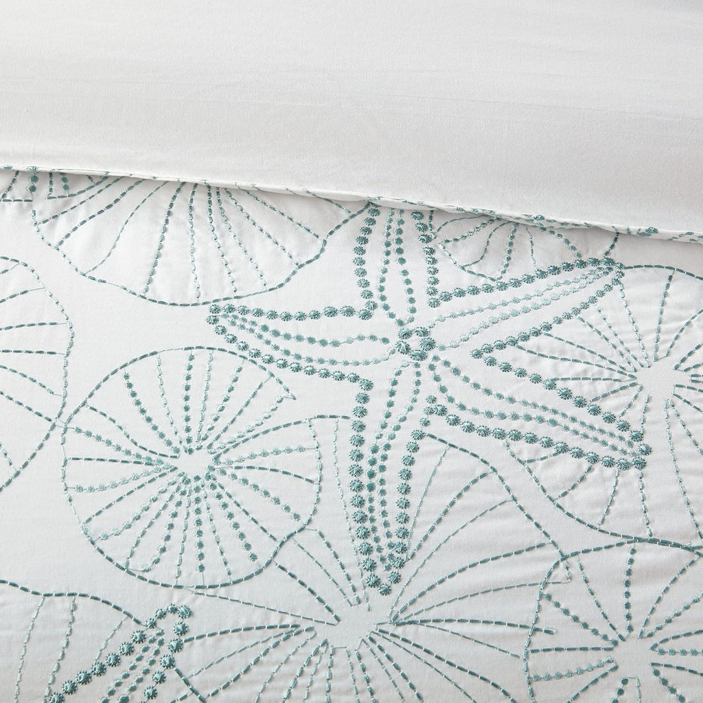 Harbor House 100% Cotton Duvet Cover, Embroidered Coastal Seashells, Starfish Duvet Cover Set – Light Weight Bed Comforter Covers, Maya Bay White Blue King/Cal King (106'x90') 3 Piece