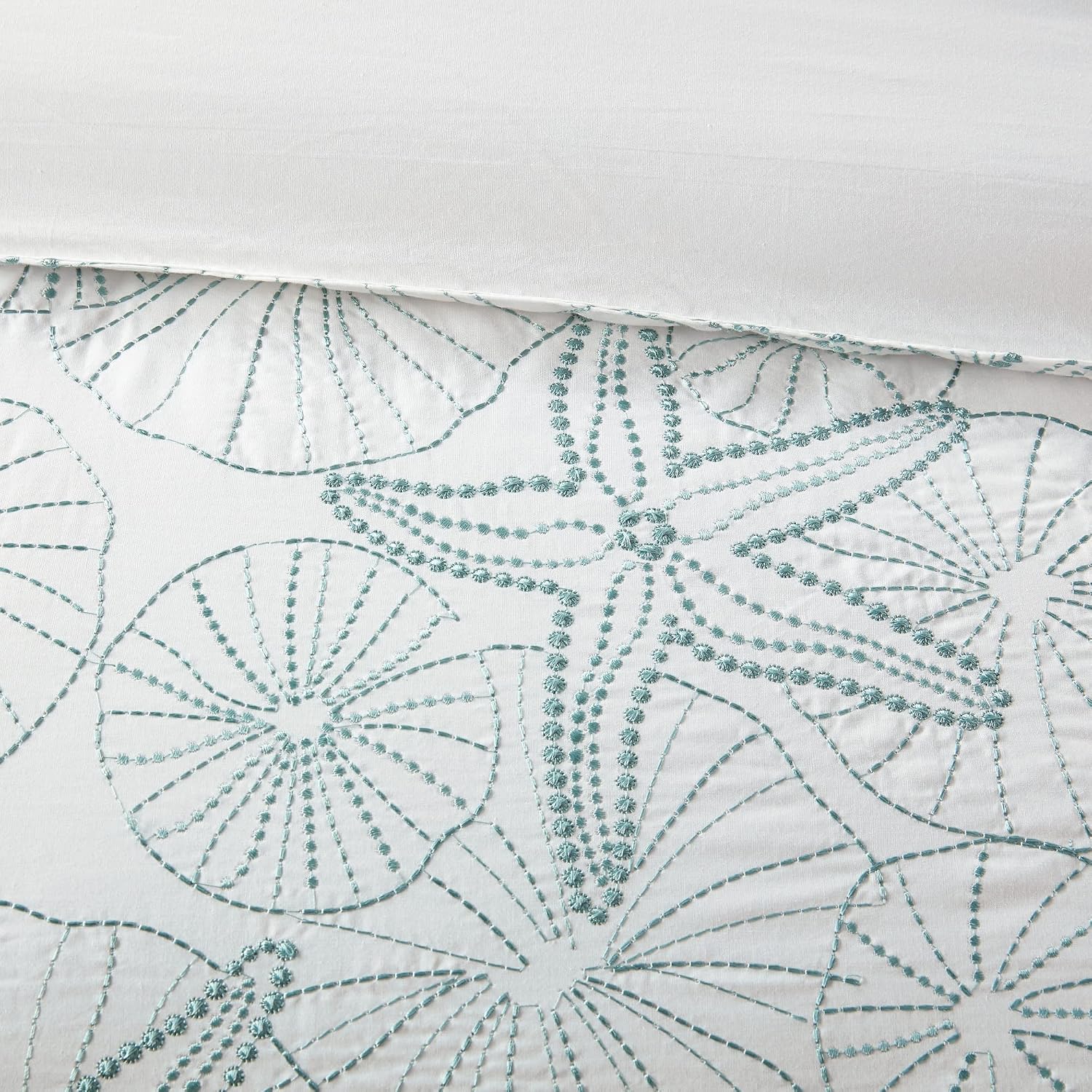 Harbor House 100% Cotton Duvet Cover, Embroidered Coastal Seashells, Starfish Duvet Cover Set – Light Weight Bed Comforter Covers, Maya Bay White Blue King/Cal King (106'x90') 3 Piece