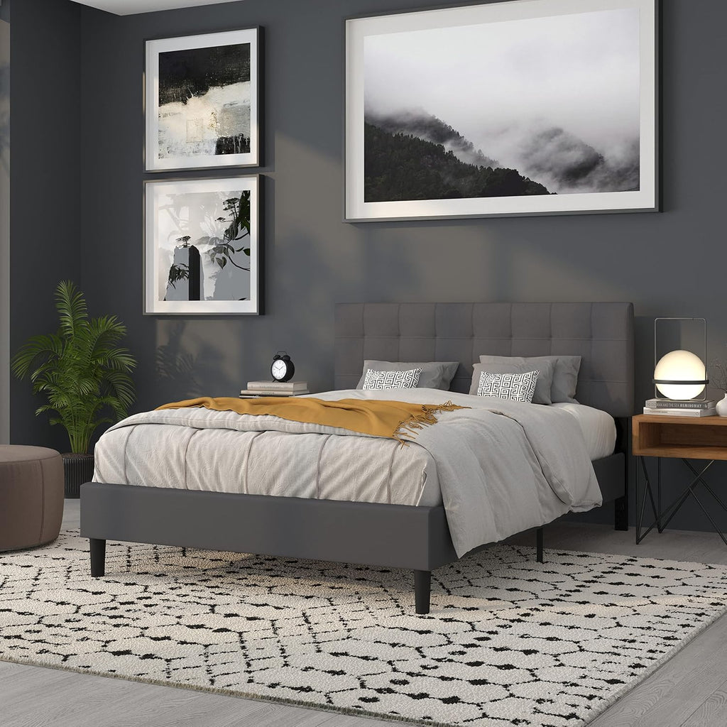 Flash Furniture Bedford Tufted Upholstered Queen Size Headboard in Dark Gray Fabric