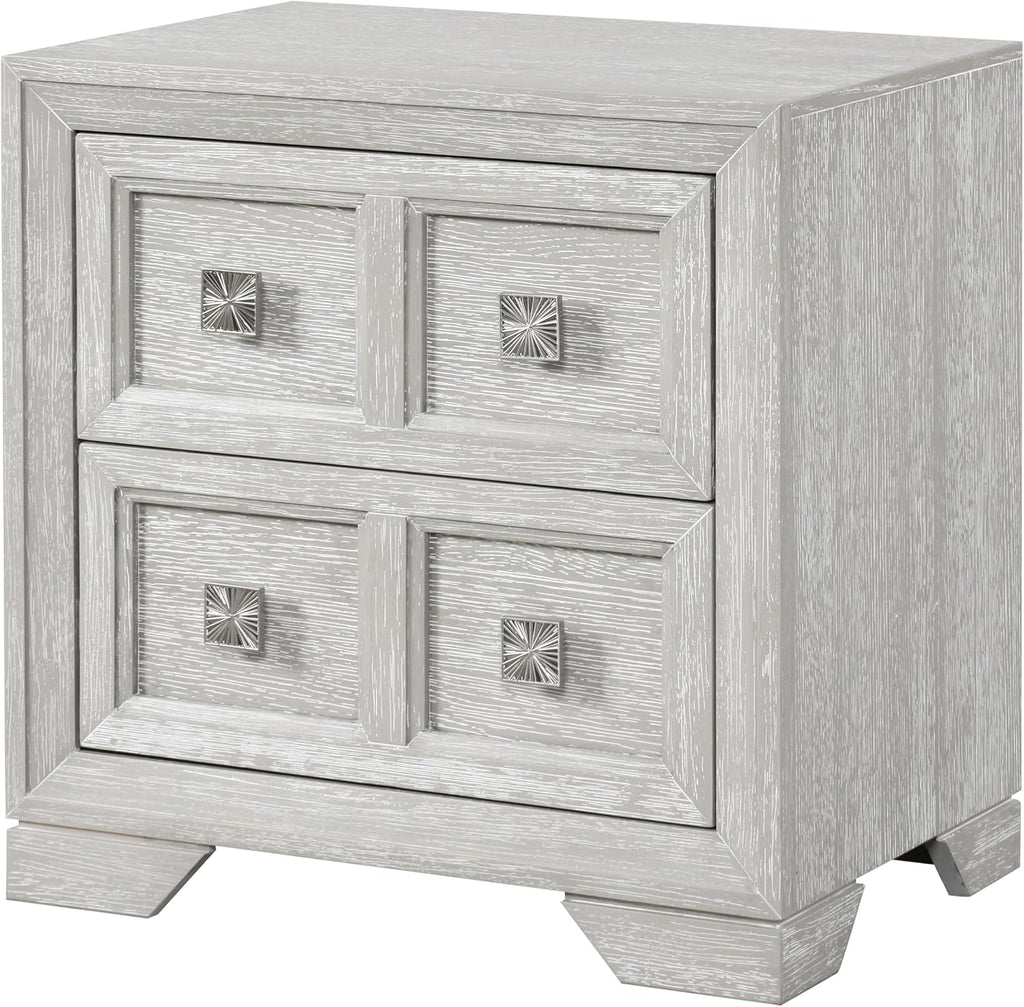 Furniture of America Narella Modern Wood 5-Piece Bedroom Set with Sunburst Pattern, Nickel Brushed Wire Hardware, Felt-Lined Top Drawers, Bracketed Feet, Box Spring Needed, Queen, Light Gray