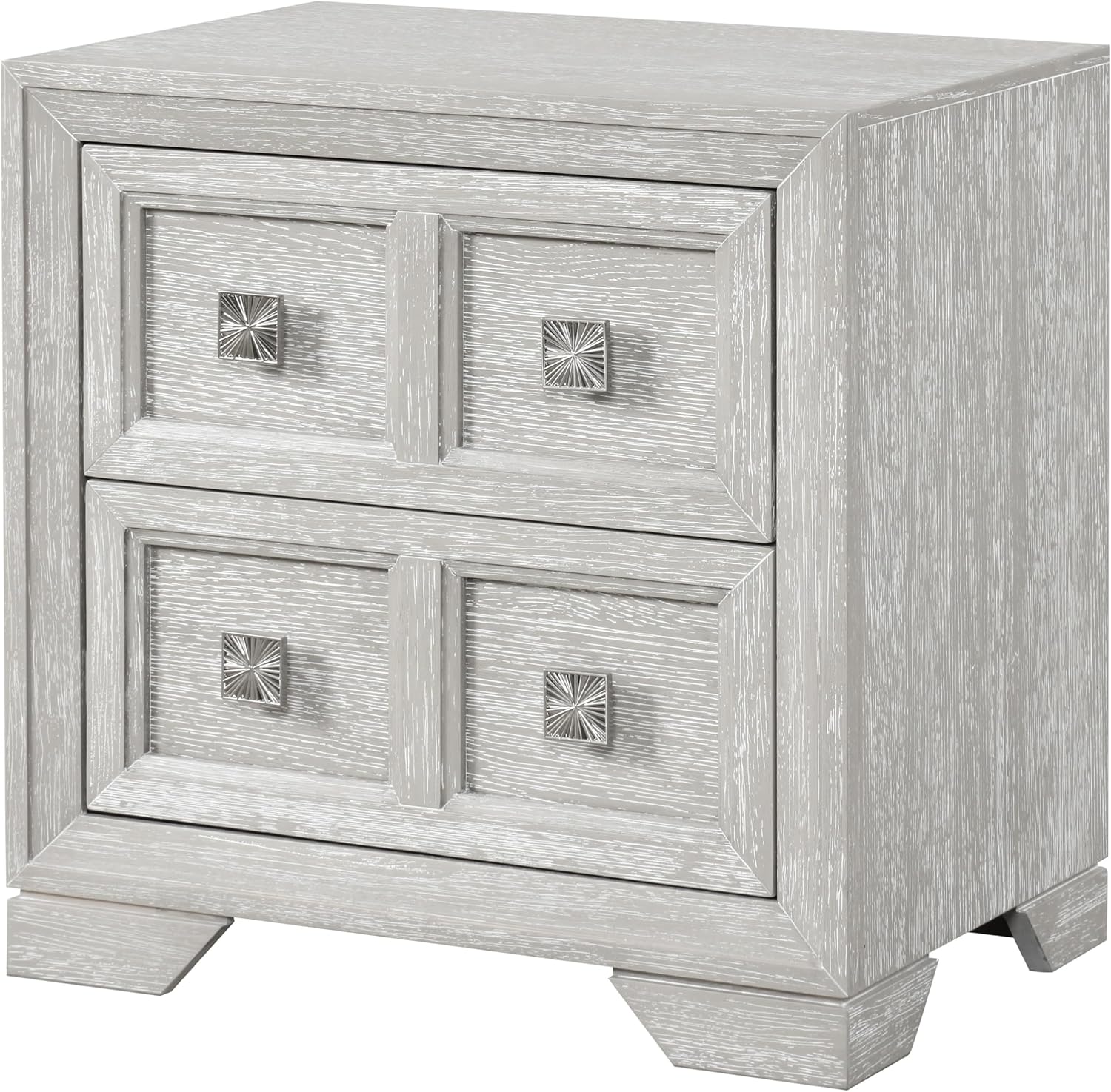 Furniture of America Narella Modern Wood 5-Piece Bedroom Set with Sunburst Pattern, Nickel Brushed Wire Hardware, Felt-Lined Top Drawers, Bracketed Feet, Box Spring Needed, Queen, Light Gray