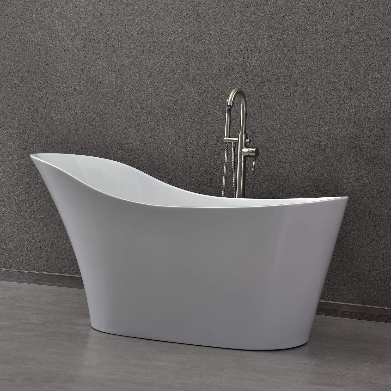 WOODBRIDGE 59' Acrylic Freestanding Bathtub Contemporary Soaking White Tub with Brushed Nickel Overflow and Drain，B0029-B/N-Drain&O