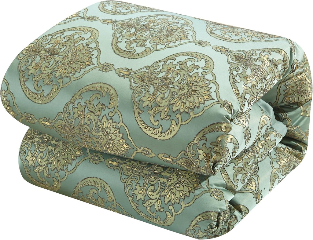 Chic Home CS4630-AN 9 Piece Como Decorator Upholstery Quality Jacquard Motif Fabric Bedroom Comforter Set & Pillows Ensemble, King, Blue