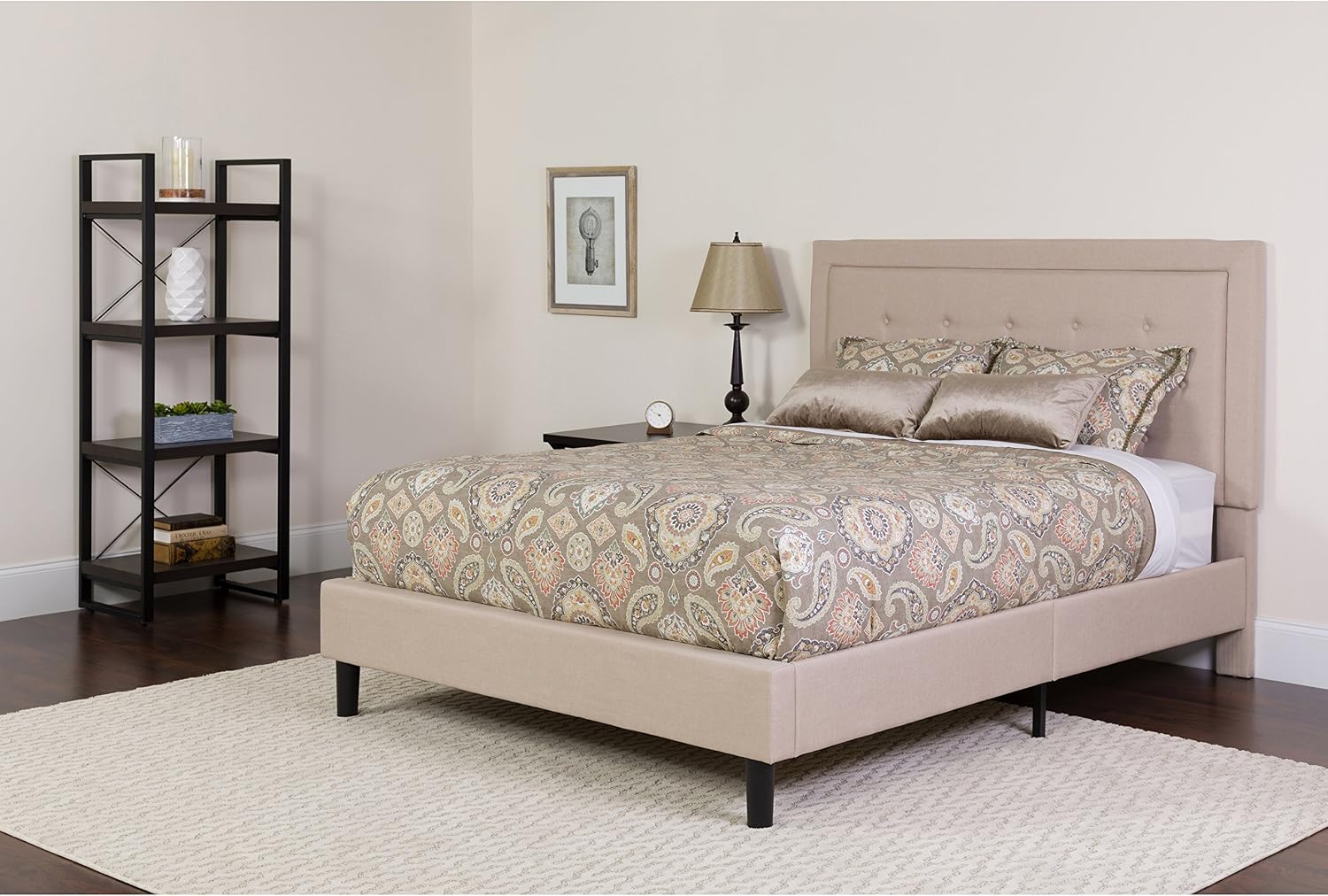 Flash Furniture Roxbury Twin Size Tufted Upholstered Platform Bed in Beige Fabric
