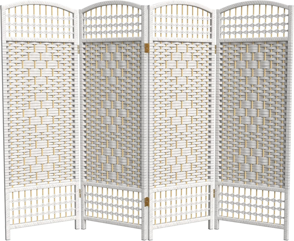 4 ft. Short Fiber Weave Folding Screen - White - 4 Panels