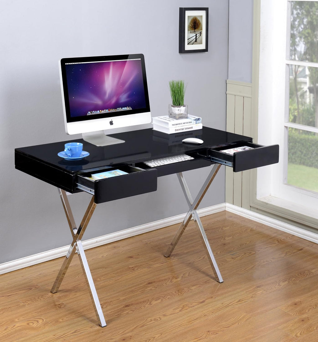 Kings Brand Furniture Contemporary Style Home & Office Desk, Black/Chrome