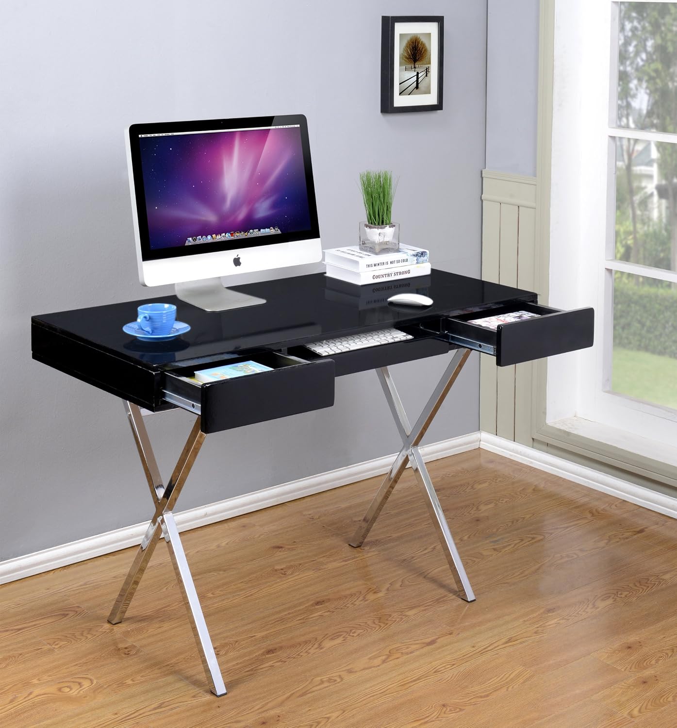 Kings Brand Furniture Contemporary Style Home & Office Desk, Black/Chrome