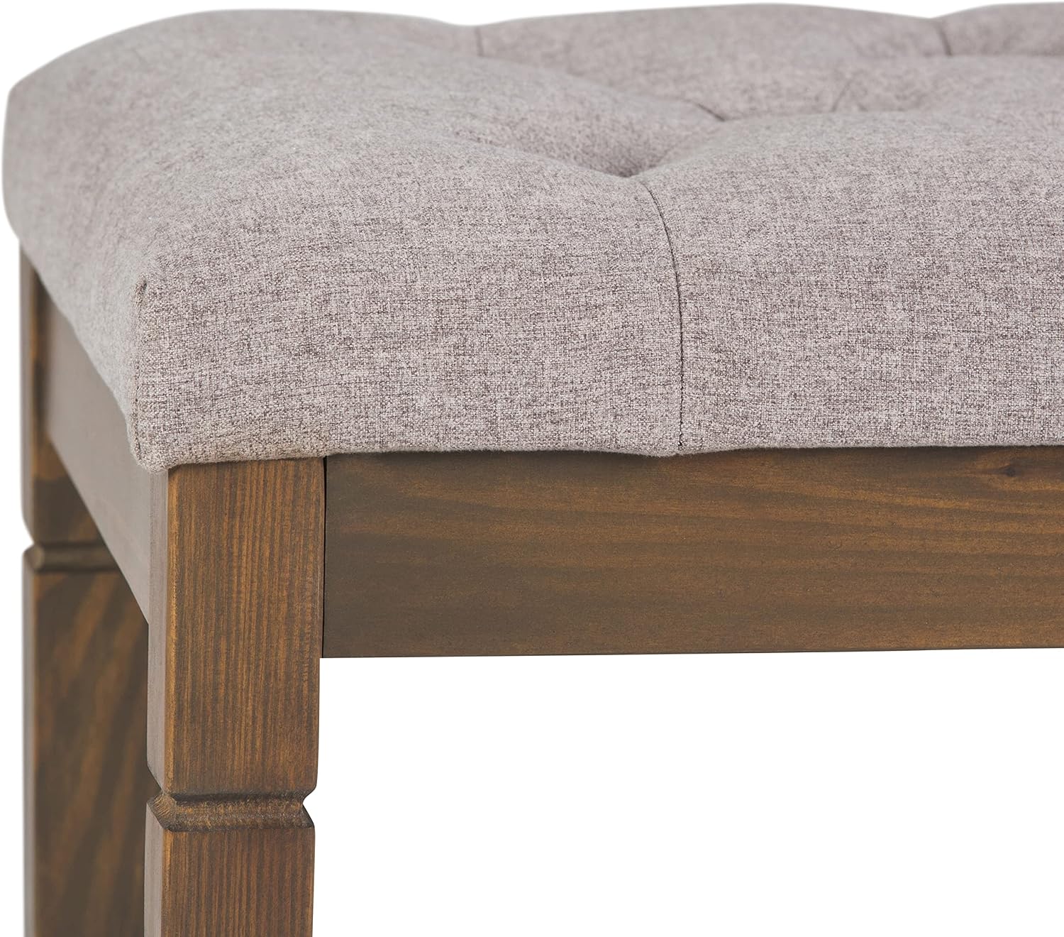 SIMPLIHOME Waverly Tufted Ottoman Bench - 48 inch Wide Upholstered Linen Look Fabric Rectangle Footstool Ottoman in Cloud Grey, Traditional Bench for Bedroom, Entryway or Living Room with Carved Legs