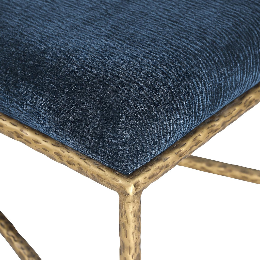 Meridian Furniture 22064Navy Valley Collection Modern | Contemporary Bench with Soft Navy Chenille Fabric, Brushed Brass Forged Iron Metal Legs and Frame, 54' W x 18' D x 18' H, Navy