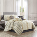 Stratford Park Beige/Ivory Boho Geometric King Size Comforter Set, 7 Piece, Print & Terry Embroidery Ultra Soft, Premium Microfiber, Home Decor