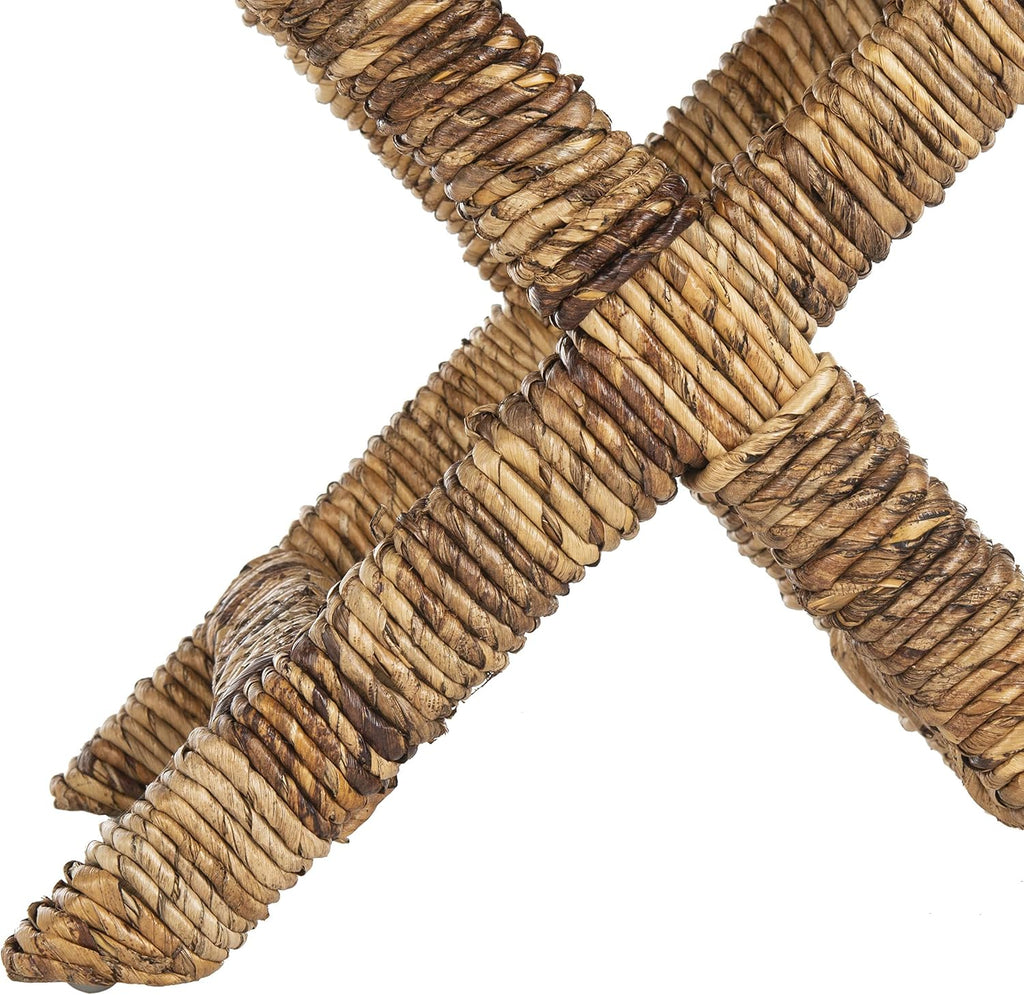 SAFAVIEH Furniture - Manor Natural Woven Rattan X Leg Bench Ottoman, Transitional Boho Accent Stool Seating, Fully Assembled, 22'W x 22'D x 19.5'H (FOX6529A)