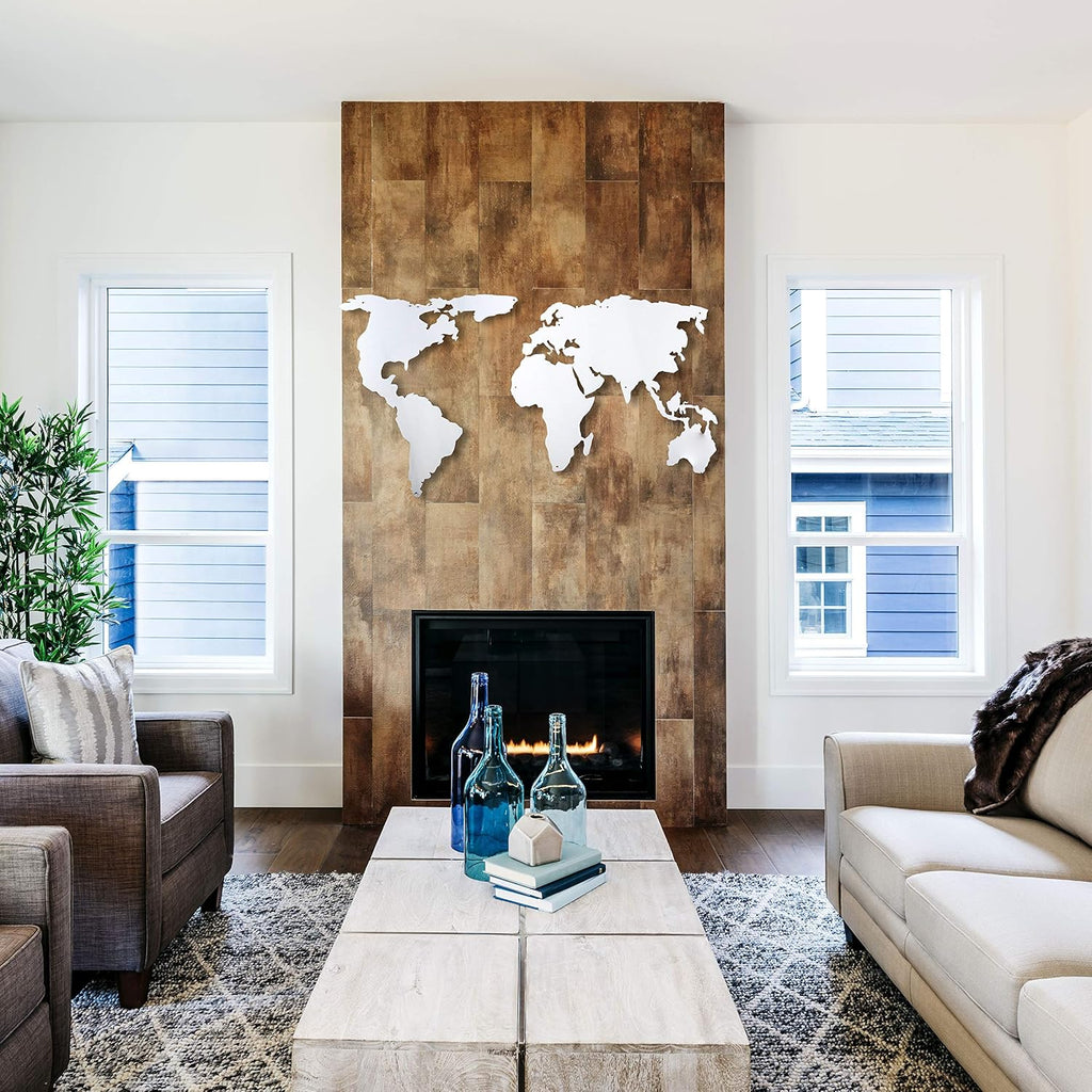 World Map Wall Art, 100% Metal World Map 2D, Sculpture, Large and Wide - Size (23.6' x 47.2') - Wall Hanging for Living Room, Bedroom, Dorm Size (23.6' x 47.2') (black) (White, (23.6' x 47.2'))