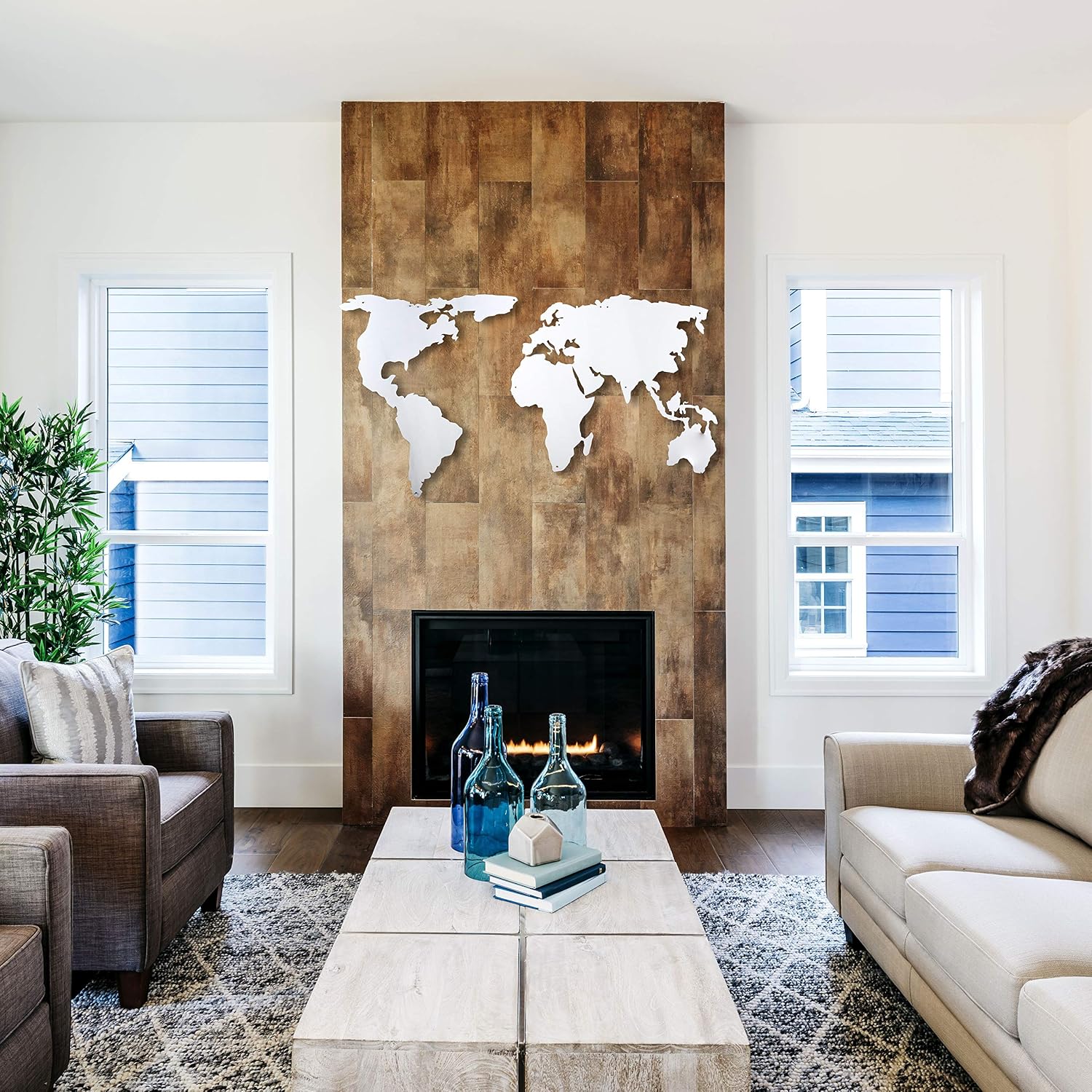 World Map Wall Art, 100% Metal World Map 2D, Sculpture, Large and Wide - Size (23.6' x 47.2') - Wall Hanging for Living Room, Bedroom, Dorm Size (23.6' x 47.2') (black) (White, (23.6' x 47.2'))