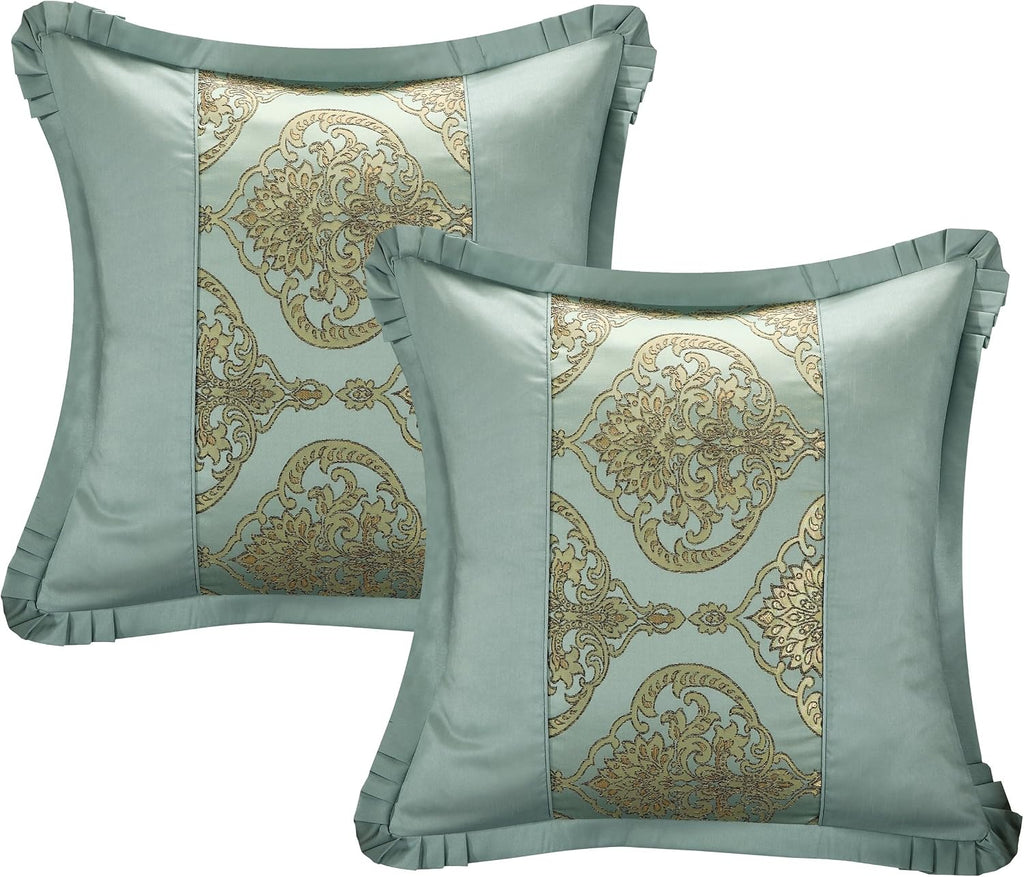 Chic Home CS4630-AN 9 Piece Como Decorator Upholstery Quality Jacquard Motif Fabric Bedroom Comforter Set & Pillows Ensemble, King, Blue