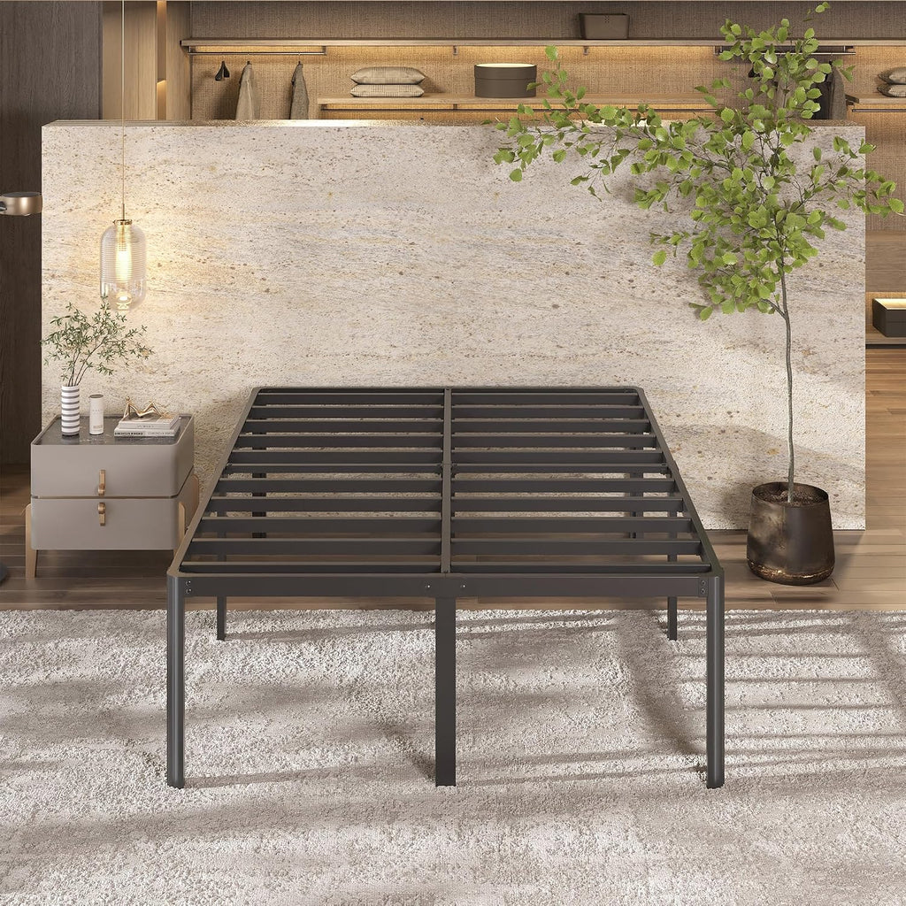 Lutown-Teen 22 Inch High King Bed Frame with Rounded Corner Legs, Sturdy Mattress Foundation, Heavy Duty Metal King Size Platform No Box Spring Needed, Noise Free, Easy Assembly, Black