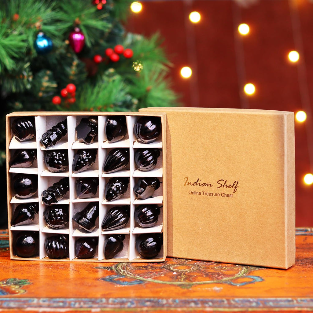IndianShelf 300 Pieces Black Glass Vintage Christmas Ornaments Mini Bulk Decorative Ornaments for Halloween, Christmas Tree, New Year, Valentine Day, Holidays, Event and Wedding (25 * 12 Boxes)