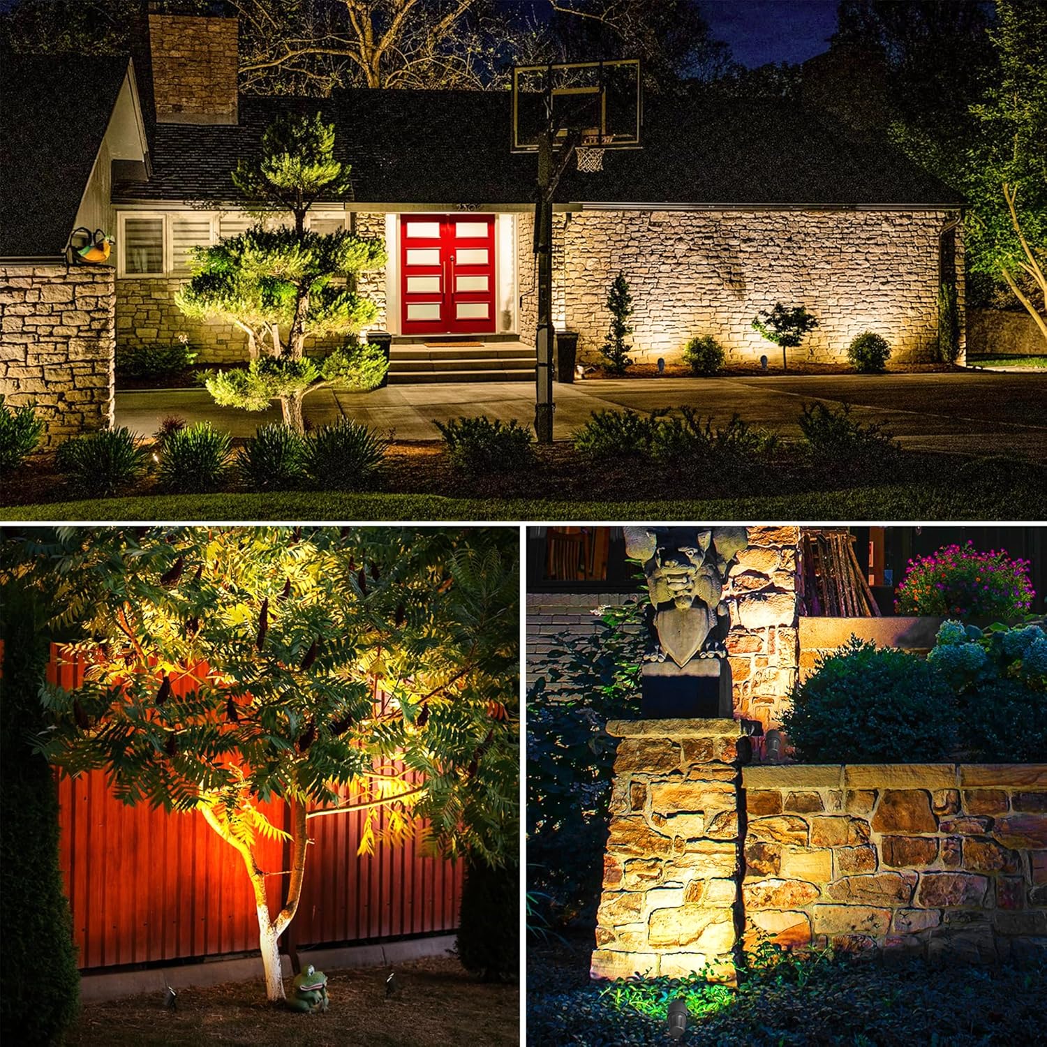 SUNVIE All-in-One Low Voltage Landscape Lighting Kit, 6W Landscape Lights Wired Aluminum 3000K with Transformer 100FT Wire, 12-24V Waterproof Outdoor Spotlight for Garden Yard House Tree, 8 Pack