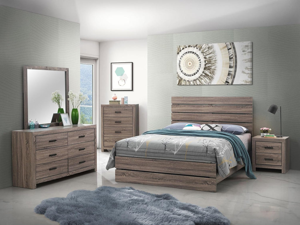 Coaster Home Furnishings Brantford Farmhouse 5-Piece Bedroom Set Eastern King Size Panel Bed Frame 52-inch Headboard Barrel Oak 207041KE-S5