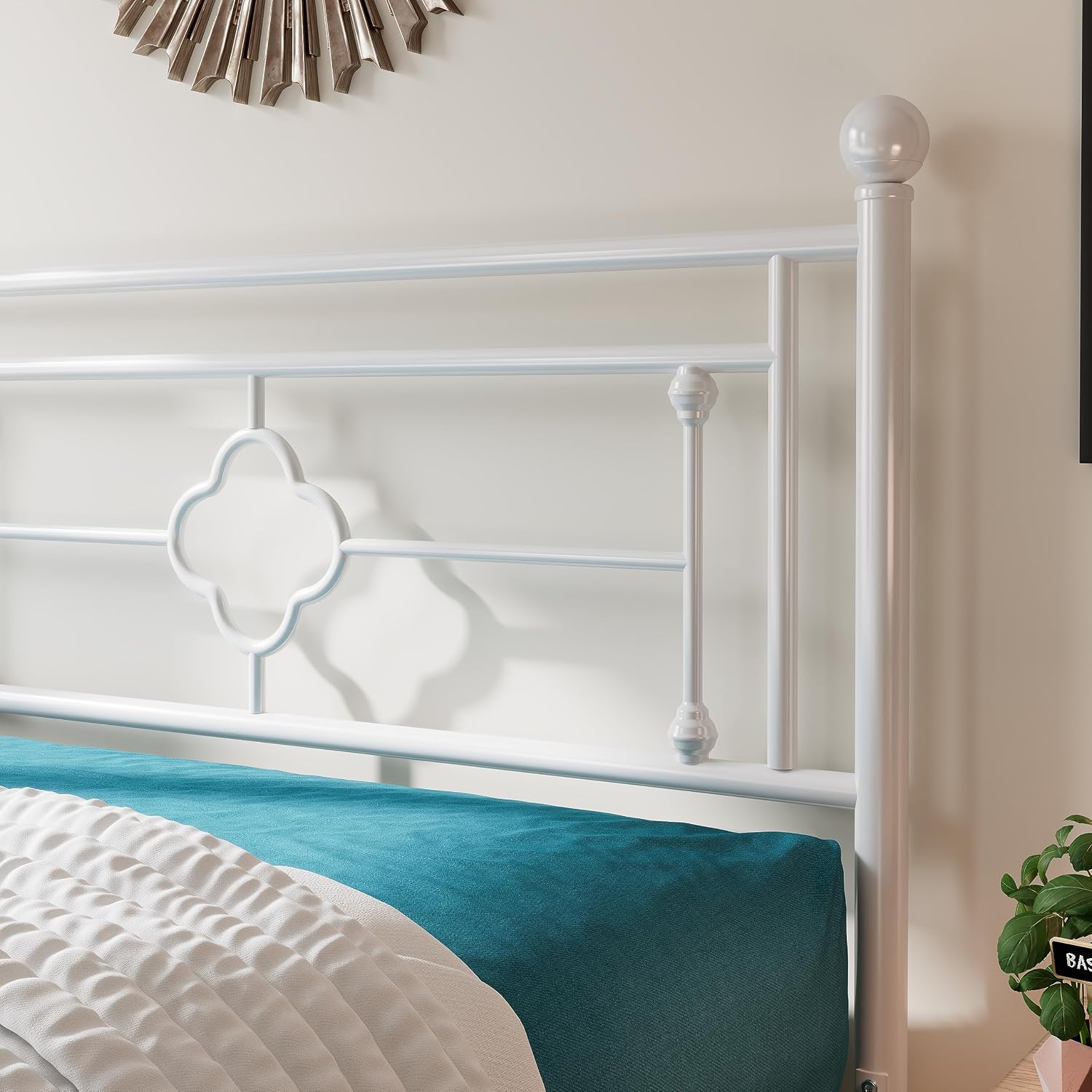 HOOMIC 14 Inch Full Size Metal Platform Bed Frame, Vintage Victorian Style, Wrought Iron Headboard and Footboard/Mattress Foundation for Storage/No Box Spring Required/Easy Assembly/White