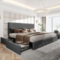 HOOMIC King Size Platform Storage Bed Frame with 4 Drawers & Adjustable Headboard, Wooden Slats, No Box Spring Needed,Diamond Stitched Button Tufted Design, Noise Free, Dark Grey