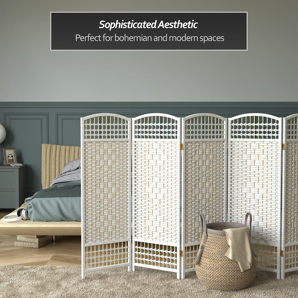 4 ft. Short Fiber Weave Folding Screen - White - 6 Panels