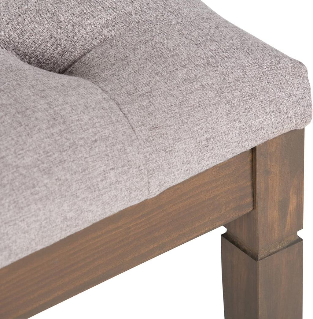 SIMPLIHOME Waverly Tufted Ottoman Bench - 48 inch Wide Upholstered Linen Look Fabric Rectangle Footstool Ottoman in Cloud Grey, Traditional Bench for Bedroom, Entryway or Living Room with Carved Legs