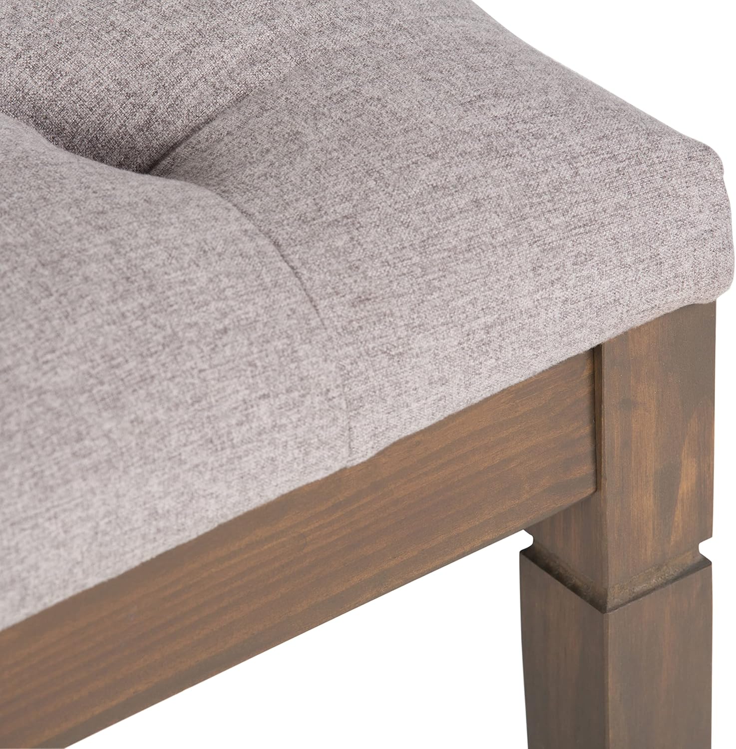 SIMPLIHOME Waverly Tufted Ottoman Bench - 48 inch Wide Upholstered Linen Look Fabric Rectangle Footstool Ottoman in Cloud Grey, Traditional Bench for Bedroom, Entryway or Living Room with Carved Legs