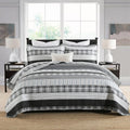 Homzard 100% Cotton Quilt Set,California King 118'' x 106'' Oversized Bedspread Set with 2 Pillow Shams, Black Plaid Striped Oversized Comforter Set, 3 Pieces Farmhouse Coverlet | Breathable