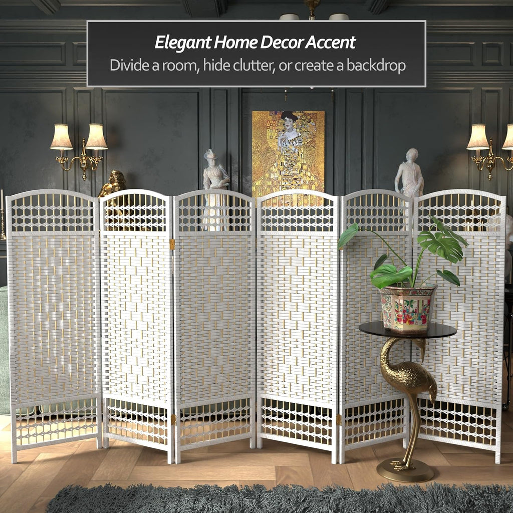 4 ft. Short Fiber Weave Folding Screen - White - 6 Panels