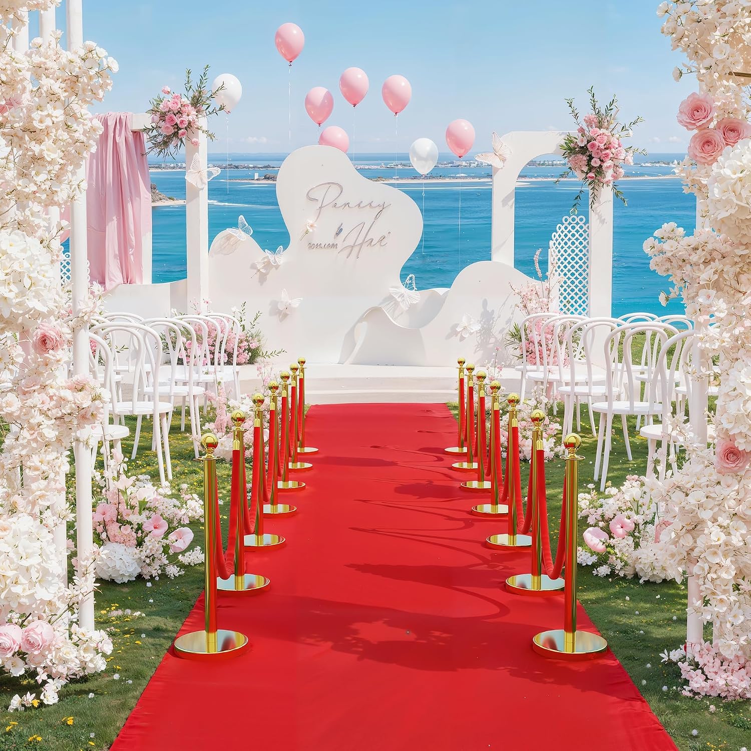 12Pcs Stanchions and Velvet Ropes with 15ft Red Carpet,Complete Crowd Control Barriers Set with 10 Red Velvet Ropes & Stainless Steel Posts for Party, Wedding, Event Supplies,Gold