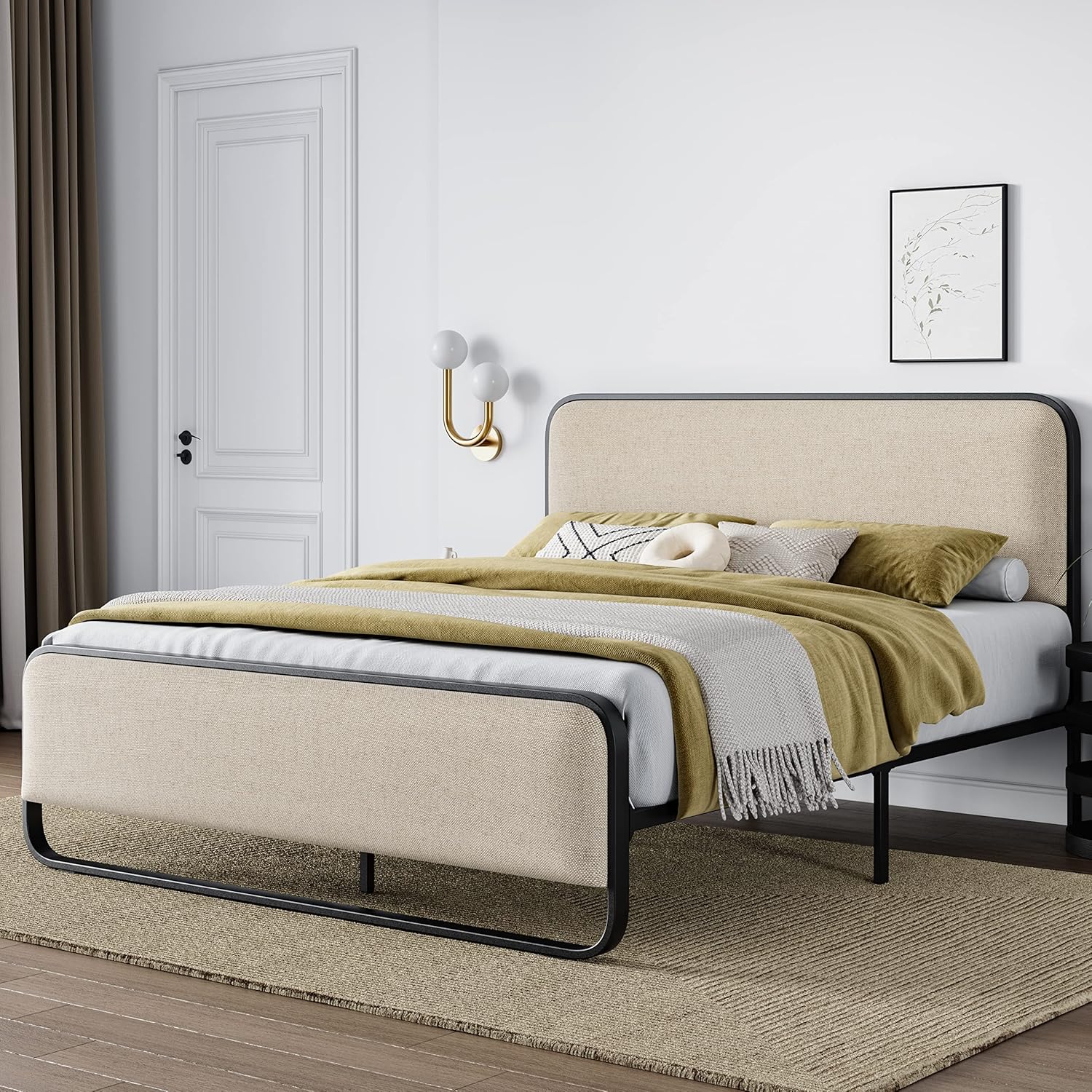 Allewie Full Size Metal Bed Frame with Curved Upholstered Headboard and Footboard, Platform Bed Frame with 12.4'' Under Bed Storage, No Box Spring Needed, Vintage, Beige