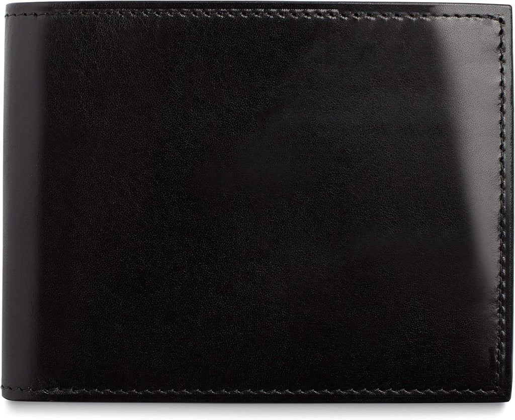 Bosca Men's Leather Wallet - RFID Security Lining - 8 Card Slots - Divided Currency Well - Full Grain Italian Leather with Glossy Finish - Black