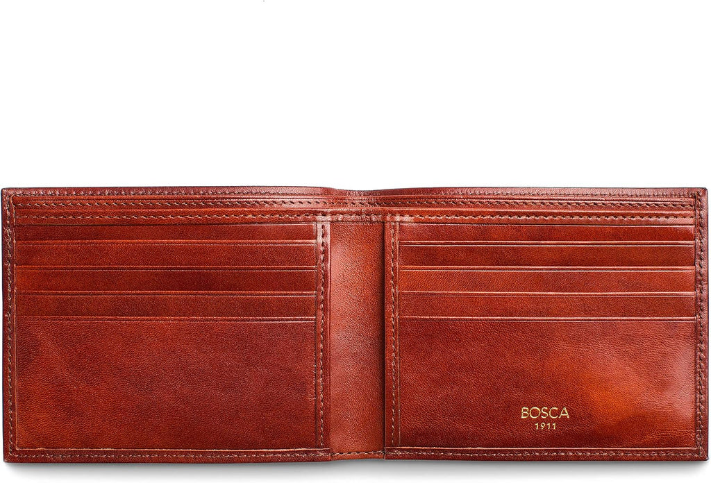 Bosca Men's Wallet, Old Leather 8-Pocket RFID Wallet for Men, Cognac