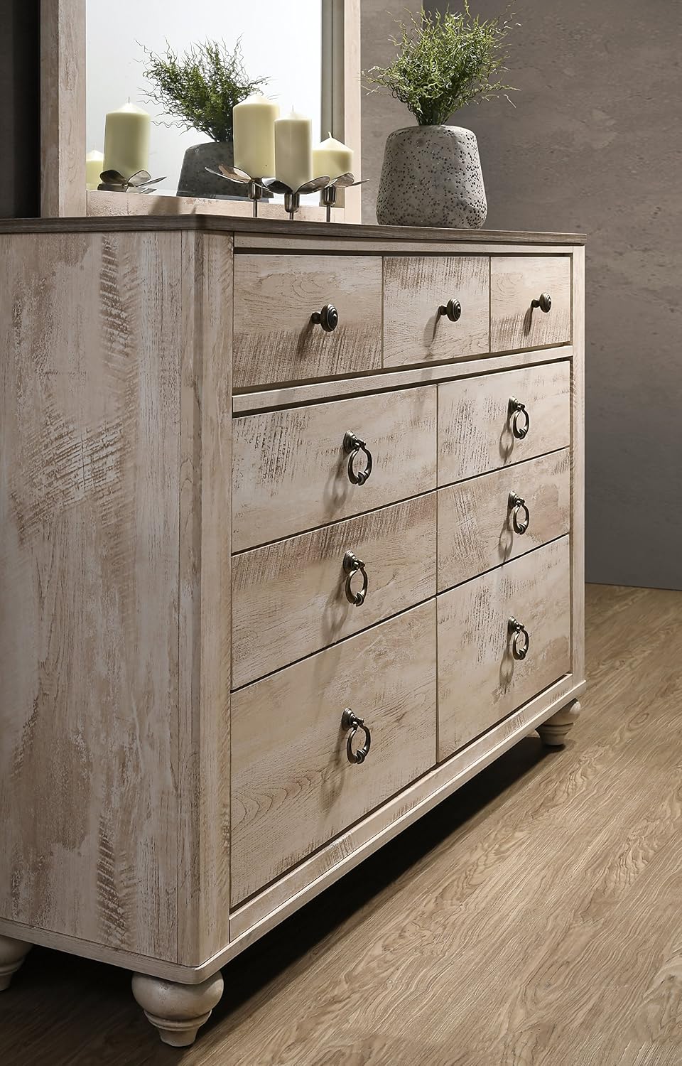Roundhill Furniture Amerland Contemporary White Wash Finish 4-Piece Bedroom Set,