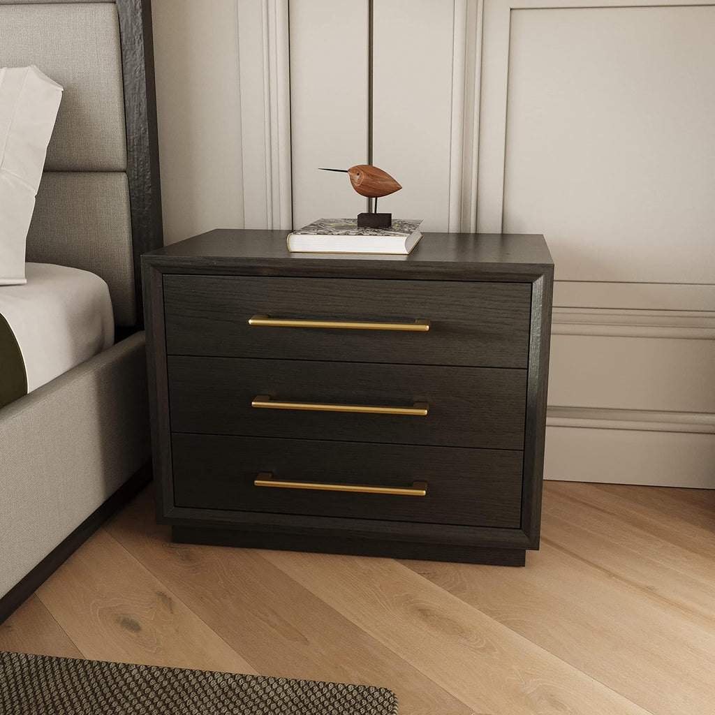 Limari Home Rochester Collection Contemporary Solid Wood and MDF 2 Nighstands, Dresser, Mirror & Polyester Fabric Upholstered Bed 5-Piece Bedroom Set, Eastern King, Grey, Off White, Gold