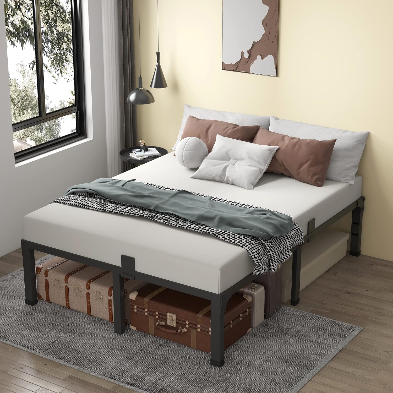 MAF 12 Inch King Size Bed Frames with Mattress Slide Stopper Black Heavy Duty Metal Platform Bed Frame Steel Slat Support, No Box Spring Needed, Noise Free, Easy Assembly
